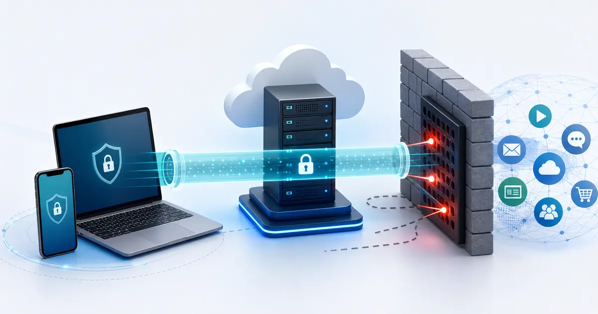 Self-hosted VPN client connecting through an encrypted tunnel to a private cloud server