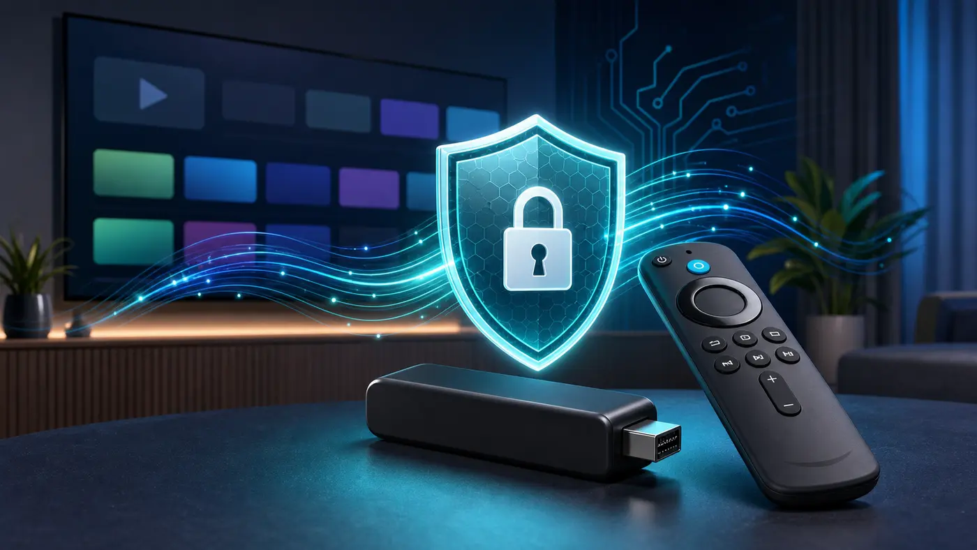 Streaming stick and TV remote protected by an encrypted VPN shield